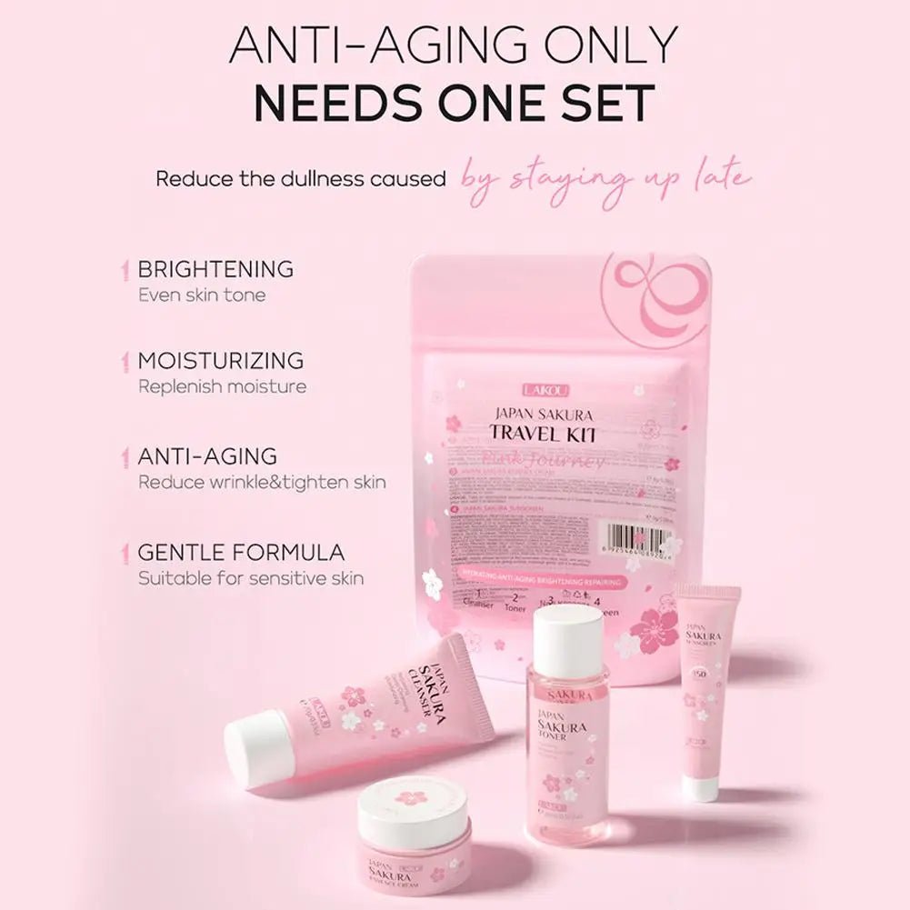 4pcs/Bag Sakura Skin Care Sets Facial Cleanser Cream Face Toner Sunscreen Products Moisturizing Smoothing Nourishing Travel Kit - TheGlamTrend14:173BB4pcs/Bag Sakura Skin Care Sets Facial Cleanser Cream Face Toner Sunscreen Products Moisturizing Smoothing Nourishing Travel Kit
