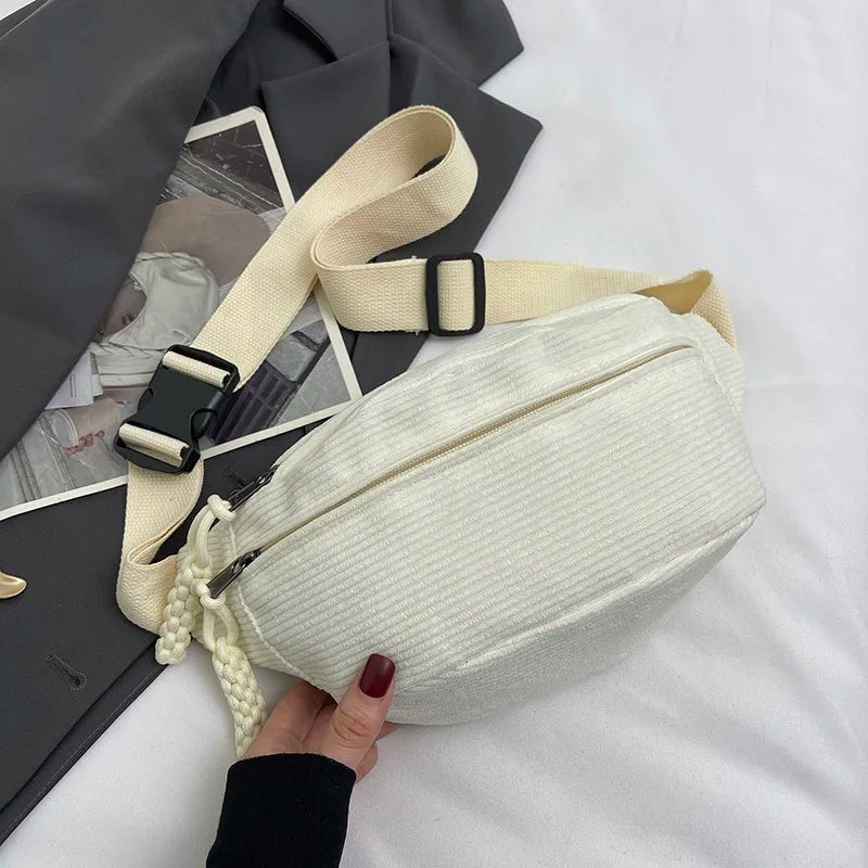 Casual Corduroy Belt Bags for Women Fashion Fanny Pack Female Banana Waist Bag Hip Purse Shoulder Crossbody Chest Bag Pocket - TheGlamTrend14:29WhiteWhiteCasual Corduroy Belt Bags for Women Fashion Fanny Pack Female Banana Waist Bag Hip Purse Shoulder Crossbody Chest Bag Pocket