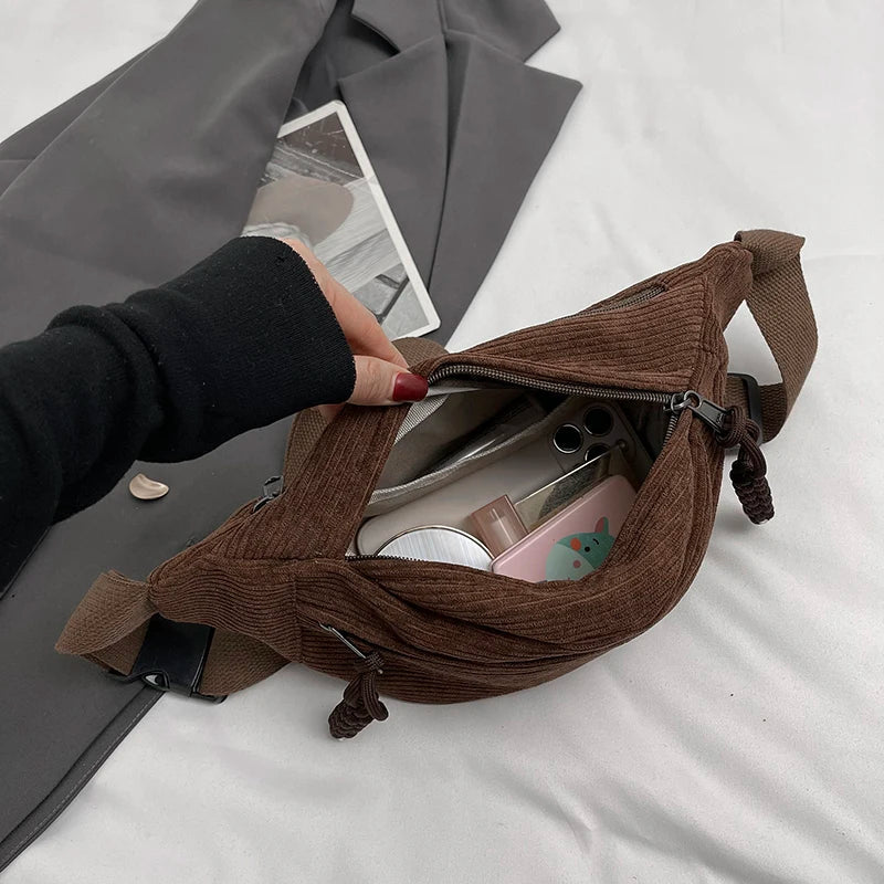 Casual Corduroy Belt Bags for Women Fashion Fanny Pack Female Banana Waist Bag Hip Purse Shoulder Crossbody Chest Bag Pocket - TheGlamTrend14:29WhiteWhiteCasual Corduroy Belt Bags for Women Fashion Fanny Pack Female Banana Waist Bag Hip Purse Shoulder Crossbody Chest Bag Pocket