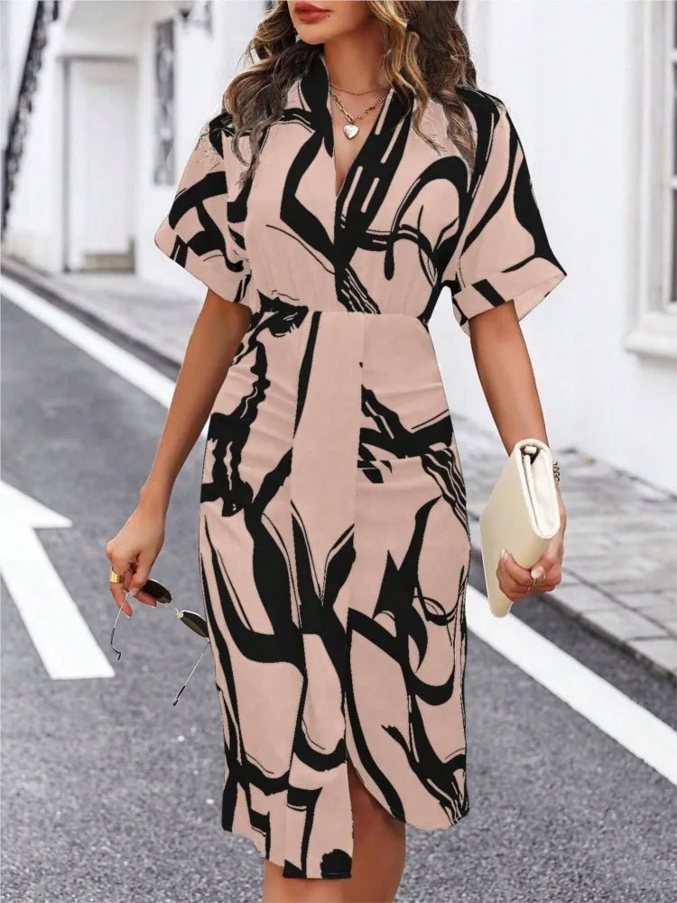 Casual Dresses For Women Summer Fashion Short Sleeve V - Neck Elegant Pullover Printed Women's High Waist Irregular Split Dress - TheGlamTrend14:100010417;5:361385CyanLCasual Dresses For Women Summer Fashion Short Sleeve V - Neck Elegant Pullover Printed Women's High Waist Irregular Split Dress