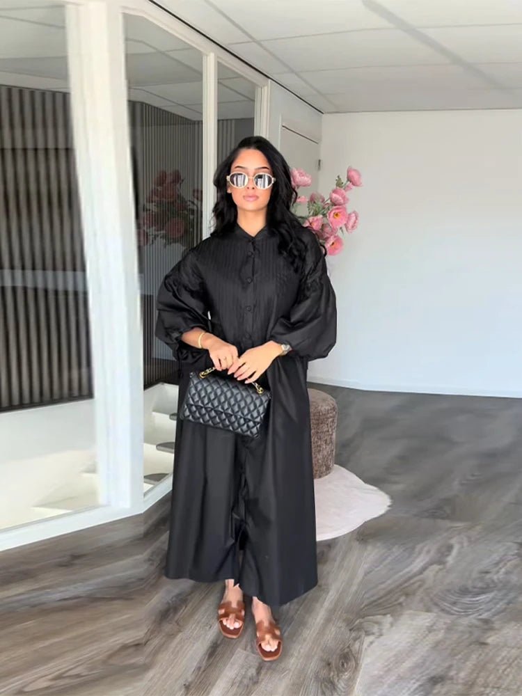 Casual Long Dress Women Loose O Neck Single Breasted Long Sleeves High Waist Robe Female 2025 Summer Fashion Solid Dresses Lady - TheGlamTrend14:350850blue;5:361386blueMCasual Long Dress Women Loose O Neck Single Breasted Long Sleeves High Waist Robe Female 2025 Summer Fashion Solid Dresses Lady