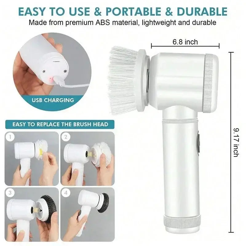 Electric Spin Scrubber, Bathroom Cordless Cleaning Brush Power Scrubber with 5 Replaceable Brush Heads, Electric Cleaning Brush - TheGlamTrend14:200001438WhiteWhiteElectric Spin Scrubber, Bathroom Cordless Cleaning Brush Power Scrubber with 5 Replaceable Brush Heads, Electric Cleaning Brush