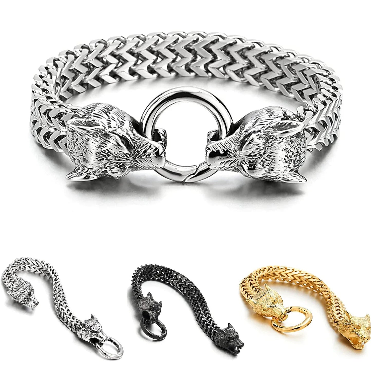 European and American Hip - hop Rock Fashion Personality Trendy Accessories for MEN'S Stainless Steel Wolf Head Bracelet - TheGlamTrend200000639:2832perimeter 21cm;200001034:201447815Steel colorperimeter 21cmEuropean and American Hip - hop Rock Fashion Personality Trendy Accessories for MEN'S Stainless Steel Wolf Head Bracelet