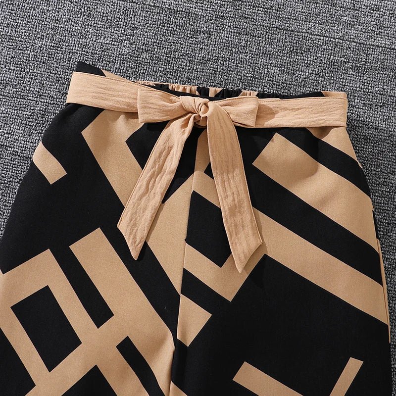 Kids Clothing Sets For Girls Khaki Off - shoulder Long sleeve Top & Stripe Printing Pants Summer Resort Style Children Suits OOTD - TheGlamTrend14:1202DH06002 Khaki;200000463:2000041959YDH06002 Khaki9YKids Clothing Sets For Girls Khaki Off - shoulder Long sleeve Top & Stripe Printing Pants Summer Resort Style Children Suits OOTD