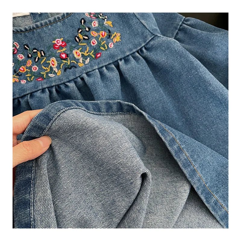 Kids Clothing Spring And Autumnr Round Neck Floral Embroidered Long Sleeve Denim dress Girls Dress Princess Dress - TheGlamTrend14:175BZ3560 blue;200000463:2000041915TBZ3560 blue5TKids Clothing Spring And Autumnr Round Neck Floral Embroidered Long Sleeve Denim dress Girls Dress Princess Dress