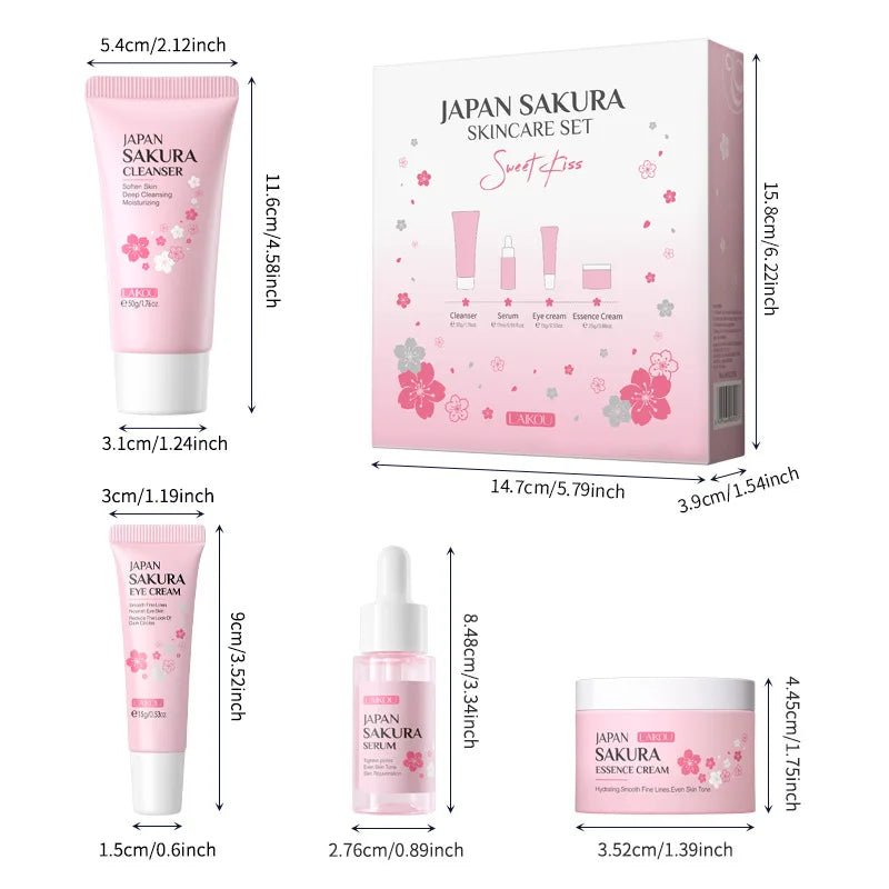 LAIKOU Sakura Skin Care Set Facial Cleanser Face Cream Essence Facial Eye Cream Skincare Product 4pcs Kit - TheGlamTrend14:1052Four - piece setFour - piece setLAIKOU Sakura Skin Care Set Facial Cleanser Face Cream Essence Facial Eye Cream Skincare Product 4pcs Kit