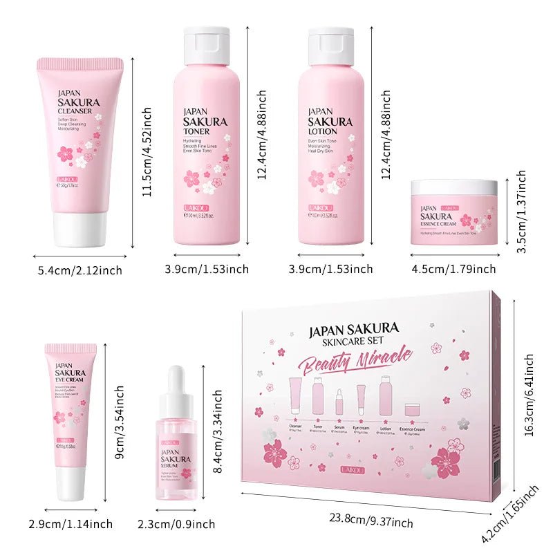 LAIKOU Sakura Skin Care Sets Facial Cleanser Eye Creams Face Cream Serum Lotion Toner Brightening Moisturizing Face Care Kit - TheGlamTrend14:296pcs kit6pcs kitLAIKOU Sakura Skin Care Sets Facial Cleanser Eye Creams Face Cream Serum Lotion Toner Brightening Moisturizing Face Care Kit