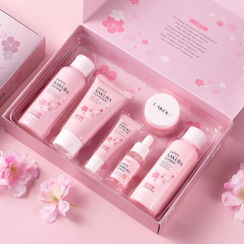 LAIKOU Sakura Skin Care Sets Facial Cleanser Eye Creams Face Cream Serum Lotion Toner Brightening Moisturizing Face Care Kit - TheGlamTrend14:296pcs kit6pcs kitLAIKOU Sakura Skin Care Sets Facial Cleanser Eye Creams Face Cream Serum Lotion Toner Brightening Moisturizing Face Care Kit