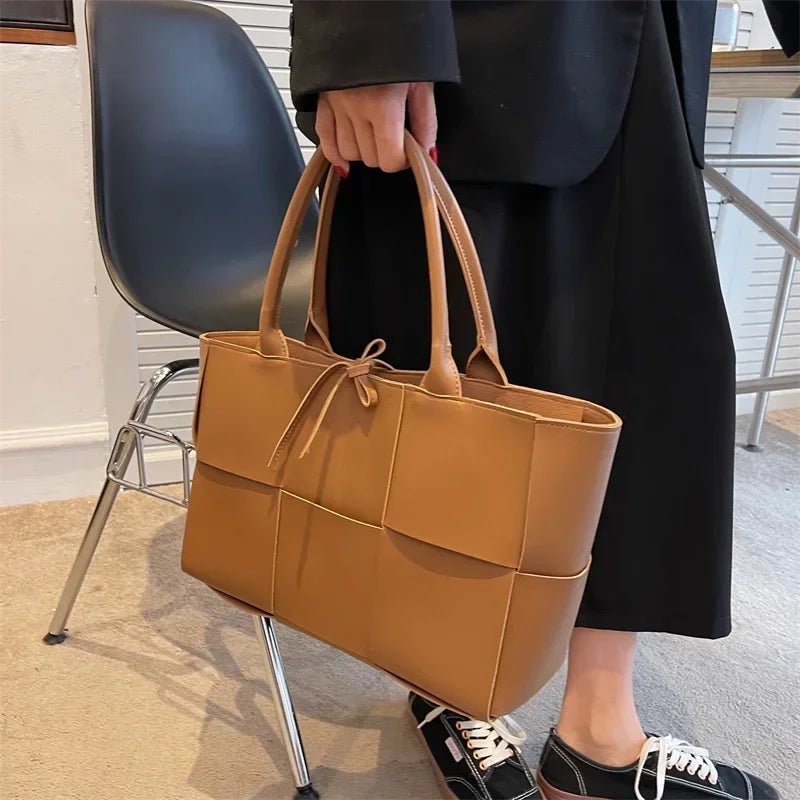 Large Capacity Handbags for Women 2022 Fashion Leather Woven Tote Bags Designer Solid Color Lacing Plaid PU Shoulder Bags - TheGlamTrend14:193BNBNLarge Capacity Handbags for Women 2022 Fashion Leather Woven Tote Bags Designer Solid Color Lacing Plaid PU Shoulder Bags