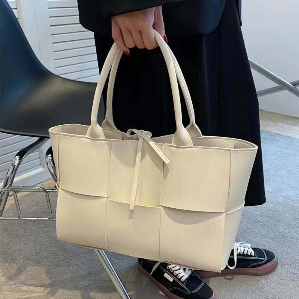 Large Capacity Handbags for Women 2022 Fashion Leather Woven Tote Bags Designer Solid Color Lacing Plaid PU Shoulder Bags - TheGlamTrend14:771BKBKLarge Capacity Handbags for Women 2022 Fashion Leather Woven Tote Bags Designer Solid Color Lacing Plaid PU Shoulder Bags