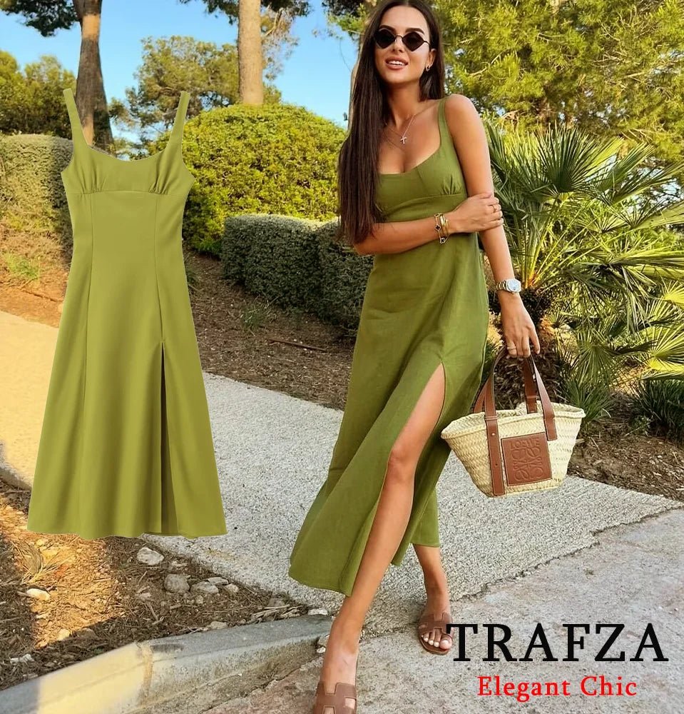 TRAFZA Elegant Sexy Halter Solid Dress Women's New 2025 Summer Fasion Holiday Casual Dress Backless Zipper Long Dress - TheGlamTrend14:193Black;5:872BlackXSTRAFZA Elegant Sexy Halter Solid Dress Women's New 2025 Summer Fasion Holiday Casual Dress Backless Zipper Long Dress