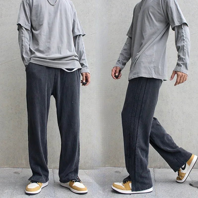 Trousers For Men Black Straight Casual Pants Man Loose Slit Baggy Fashion Y2k Stylish Hot Summer Harajuku Trend Korean Style - TheGlamTrend14:193;5:361386blackMTrousers For Men Black Straight Casual Pants Man Loose Slit Baggy Fashion Y2k Stylish Hot Summer Harajuku Trend Korean Style