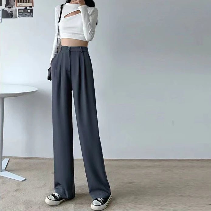 Trousers for Women Summer Women's Suit Pants 2024 White High Waist Fluid Korean Style Wide Leg Palazzo Straight Fashion Casual - TheGlamTrend14:1254Grey Trousers;5:200000989MGrey TrousersMTrousers for Women Summer Women's Suit Pants 2024 White High Waist Fluid Korean Style Wide Leg Palazzo Straight Fashion Casual