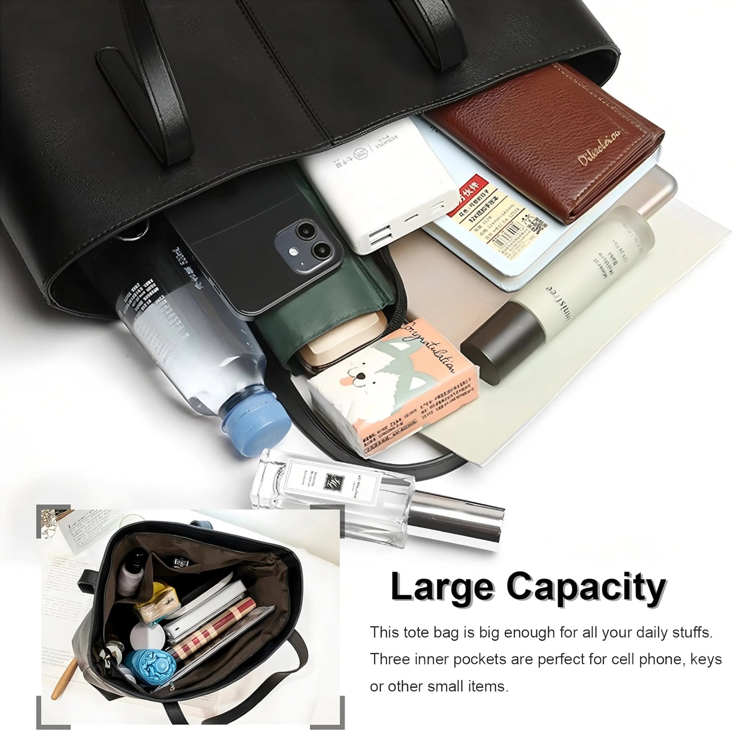 Women Fashion Bag Tote Bags for PU Shoulder Bag for Women Versatile Large Capacity Bags Split Leather Totes Handbag Work Travel - TheGlamTrend14:173BlackBlackWomen Fashion Bag Tote Bags for PU Shoulder Bag for Women Versatile Large Capacity Bags Split Leather Totes Handbag Work Travel