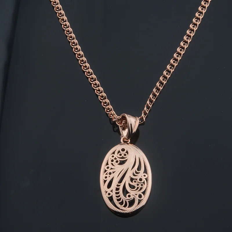 Women Fashion Jewelry 585 Rose Gold Color Round Flowers Pendants Weaving Necklaces - TheGlamTrend200001033:361181with 50cm chainwith 50cm chainWomen Fashion Jewelry 585 Rose Gold Color Round Flowers Pendants Weaving Necklaces