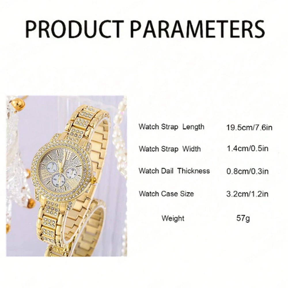 Women's Quartz Watch Gold Luxury Women Ring Necklace Earring Rhinestone Fashion Wristwatch Casual Ladies Watches Jewelry Set - TheGlamTrend14:350850GoldWomen's Quartz Watch Gold Luxury Women Ring Necklace Earring Rhinestone Fashion Wristwatch Casual Ladies Watches Jewelry Set 