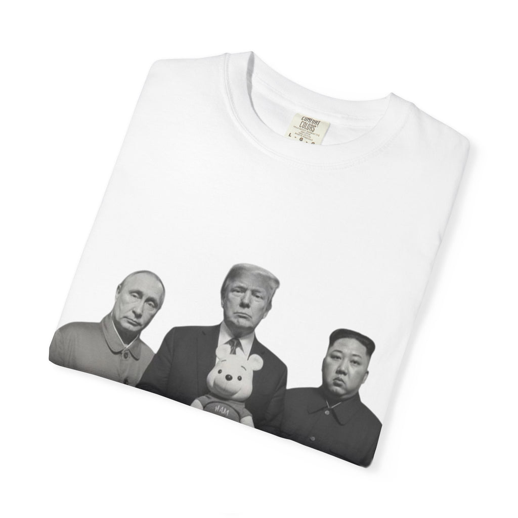Satirical Political Photo Tee — Leaders Holding Teddy Bear Graphic T-Shirt