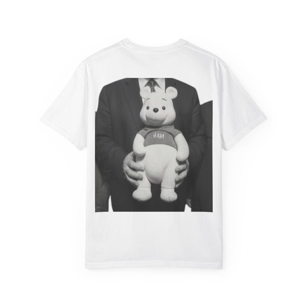 Satirical Political Photo Tee — Leaders Holding Teddy Bear Graphic T-Shirt