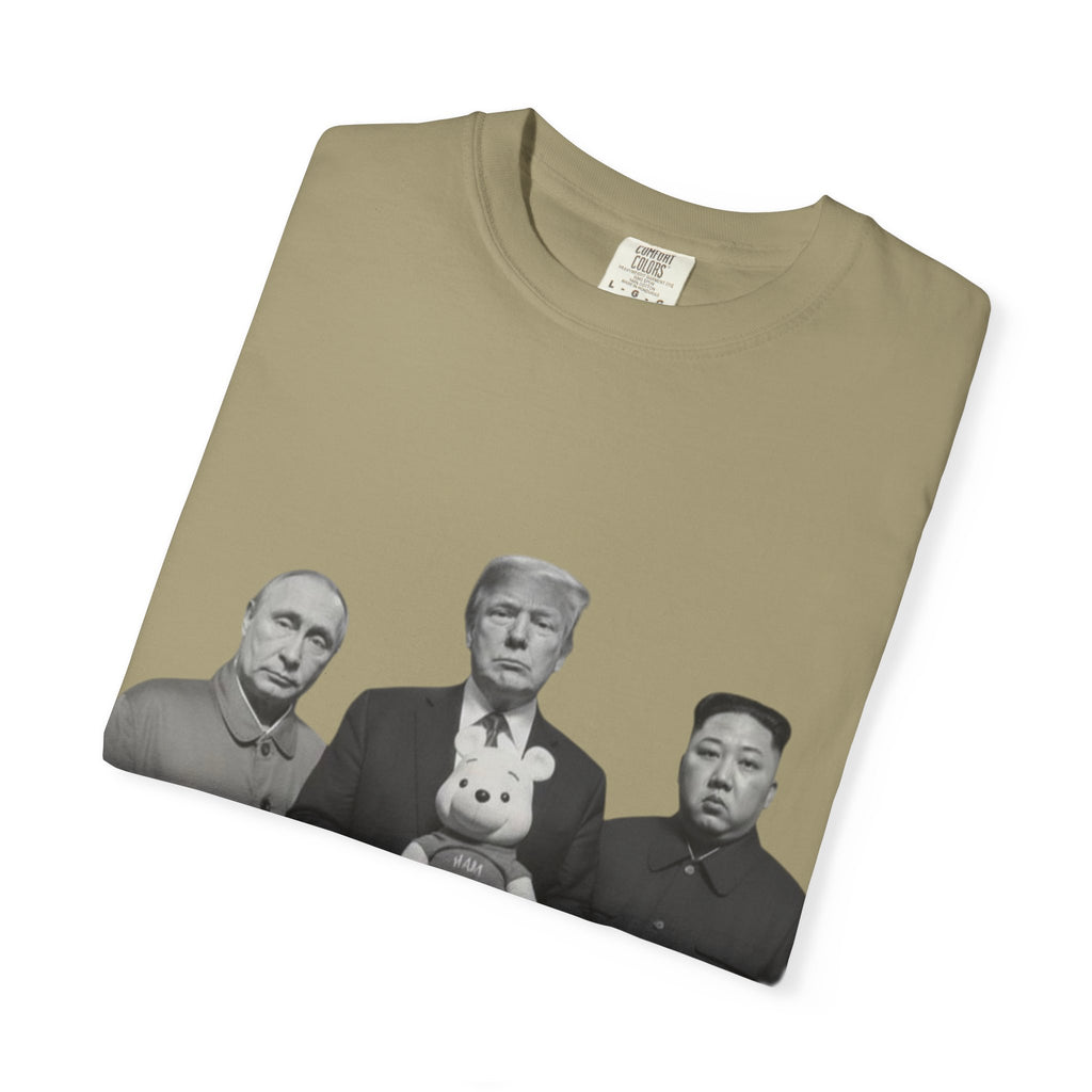 Satirical Political Photo Tee — Leaders Holding Teddy Bear Graphic T-Shirt