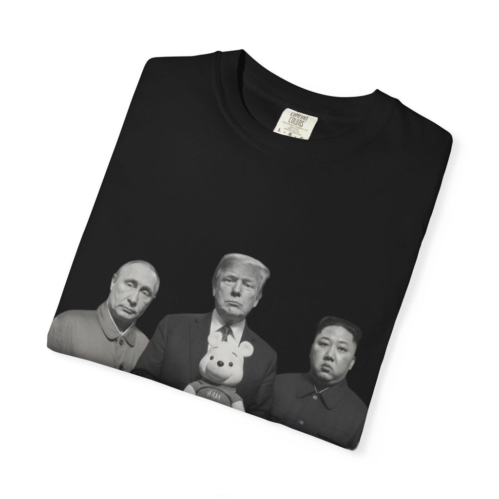 Satirical Political Photo Tee — Leaders Holding Teddy Bear Graphic T-Shirt