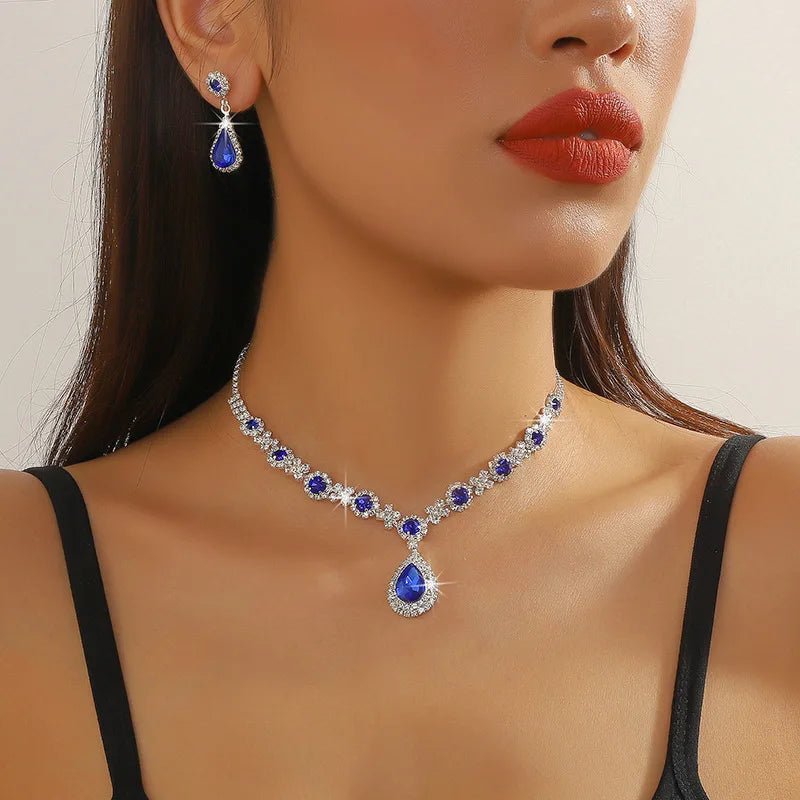 2pcs/set Jewelry Sets Women Elegant Waterdrop Rhinestone Pendant Necklace stud Earrings Wedding Dress Bridal Jewelry Set - TheGlamTrend200001033:200003762Silver red 2Silver red 22pcs/set Jewelry Sets Women Elegant Waterdrop Rhinestone Pendant Necklace stud Earrings Wedding Dress Bridal Jewelry Set