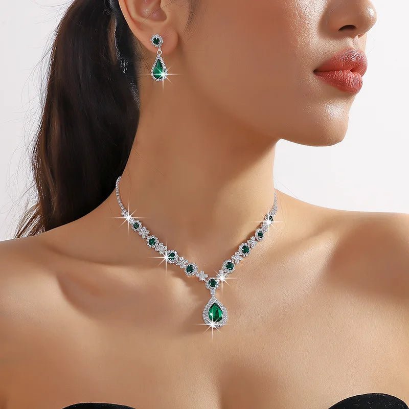 2pcs/set Jewelry Sets Women Elegant Waterdrop Rhinestone Pendant Necklace stud Earrings Wedding Dress Bridal Jewelry Set - TheGlamTrend200001033:200003762Silver red 2Silver red 22pcs/set Jewelry Sets Women Elegant Waterdrop Rhinestone Pendant Necklace stud Earrings Wedding Dress Bridal Jewelry Set