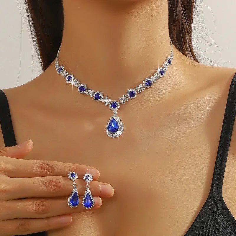 2pcs/set Jewelry Sets Women Elegant Waterdrop Rhinestone Pendant Necklace stud Earrings Wedding Dress Bridal Jewelry Set - TheGlamTrend200001033:361187Royal blueRoyal blue2pcs/set Jewelry Sets Women Elegant Waterdrop Rhinestone Pendant Necklace stud Earrings Wedding Dress Bridal Jewelry Set