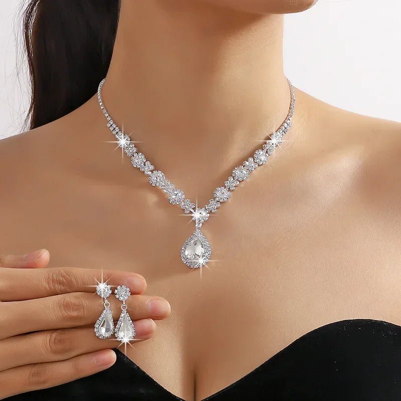 2pcs/set Jewelry Sets Women Elegant Waterdrop Rhinestone Pendant Necklace stud Earrings Wedding Dress Bridal Jewelry Set - TheGlamTrend200001033:361188WhiteWhite2pcs/set Jewelry Sets Women Elegant Waterdrop Rhinestone Pendant Necklace stud Earrings Wedding Dress Bridal Jewelry Set