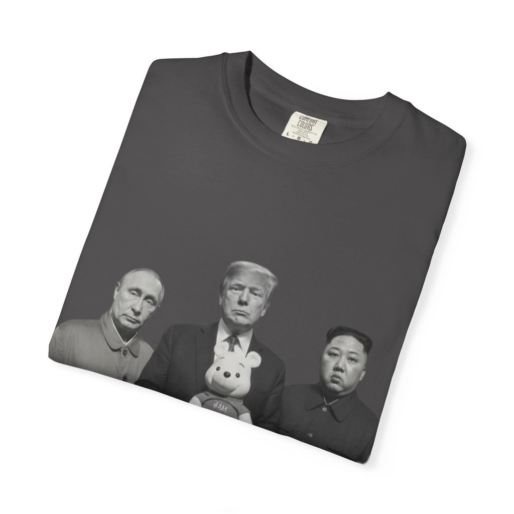 Satirical Political Photo Tee — Leaders Holding Teddy Bear Graphic T-Shirt