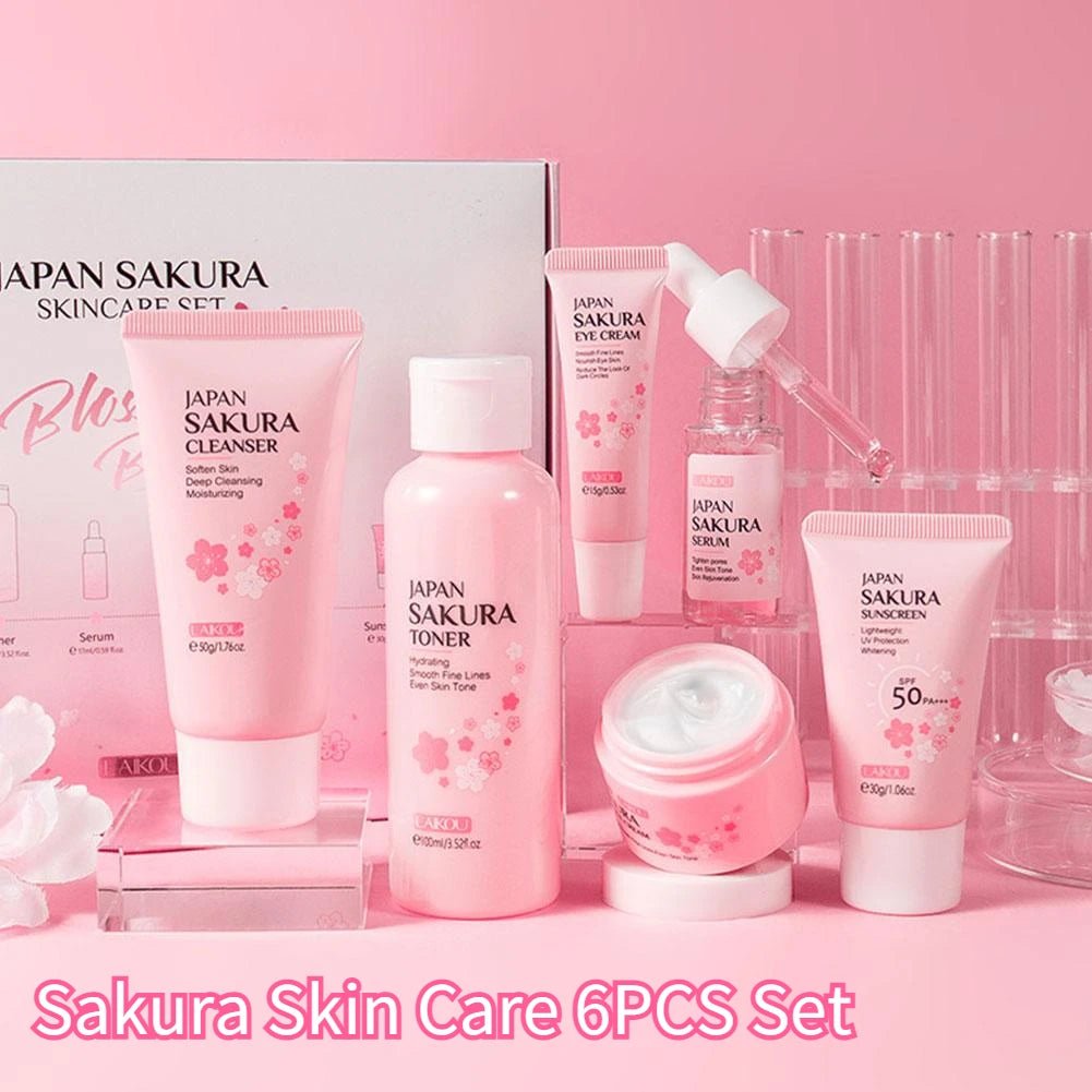 6pcs/Set Sakura Skin Care Sets Face Cream Serum Toner Facial Cleanser Sunscreen Eye Cream Face Skin Care Set Product Gift box - TheGlamTrend<none>6pcs/Set Sakura Skin Care Sets Face Cream Serum Toner Facial Cleanser Sunscreen Eye Cream Face Skin Care Set Product Gift box