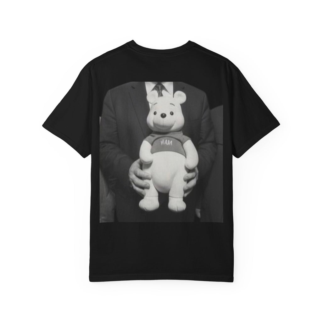 Satirical Political Photo Tee — Leaders Holding Teddy Bear Graphic T-Shirt