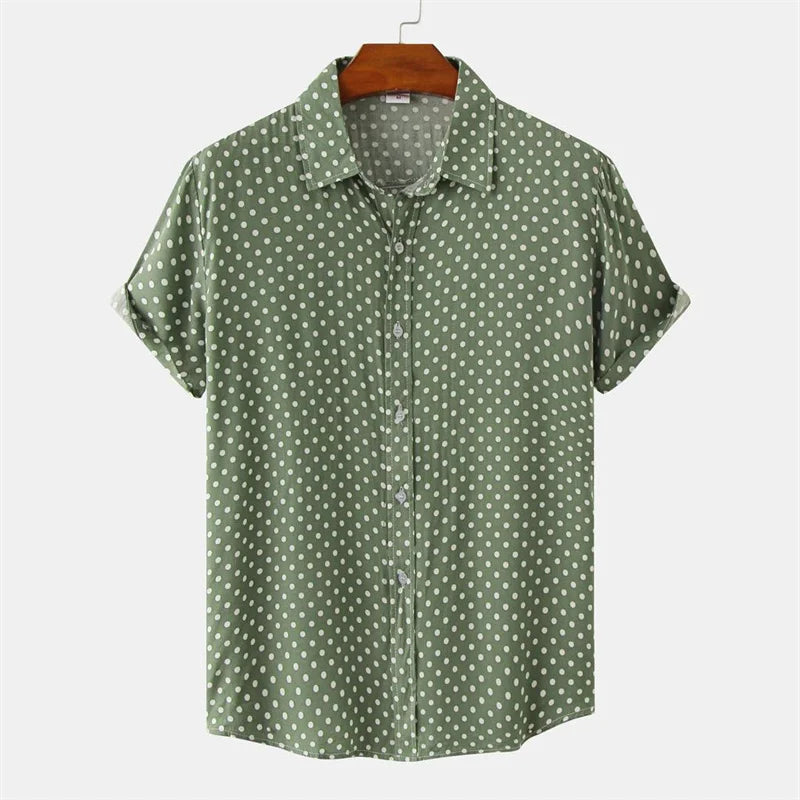 Fashion Solid Colored Dots Hawaiian Shirt Men Casual Short Sleeves Summer 3d Printed Button Blouse Tops Street Button Shirts