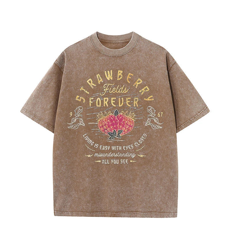 "Vintage Band Tees | Beatles Strawberry Fields Rock Shirt 100% Cotton Y2K Streetwear Top"