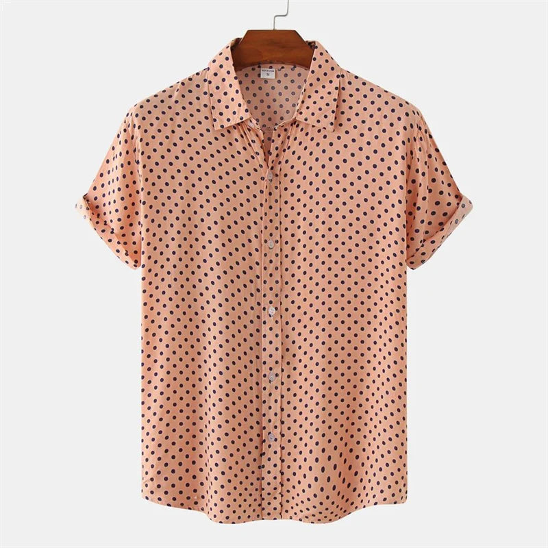 Fashion Solid Colored Dots Hawaiian Shirt Men Casual Short Sleeves Summer 3d Printed Button Blouse Tops Street Button Shirts
