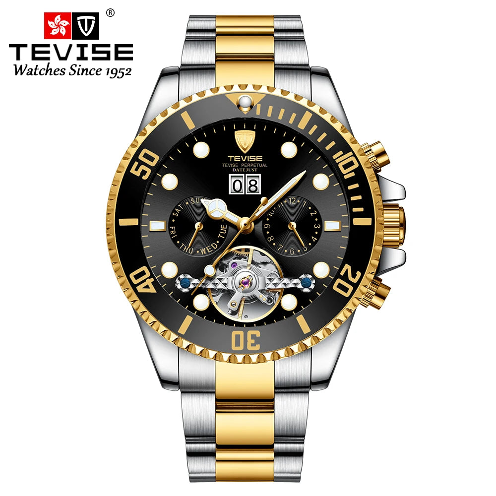 Tevise Men's automatic watch，fashion watch，waterproof watch，With calendar and night light，waterproof
