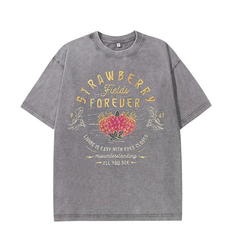 "Vintage Band Tees | Beatles Strawberry Fields Rock Shirt 100% Cotton Y2K Streetwear Top"