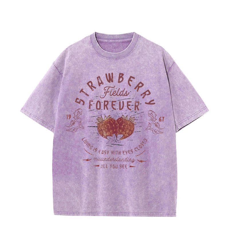 "Vintage Band Tees | Beatles Strawberry Fields Rock Shirt 100% Cotton Y2K Streetwear Top"