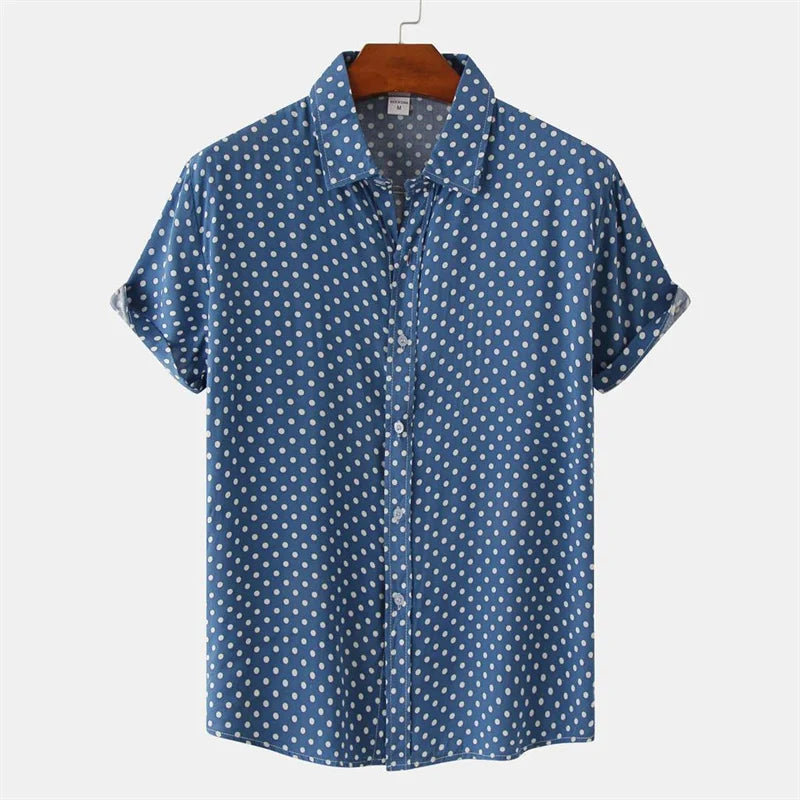 Fashion Solid Colored Dots Hawaiian Shirt Men Casual Short Sleeves Summer 3d Printed Button Blouse Tops Street Button Shirts