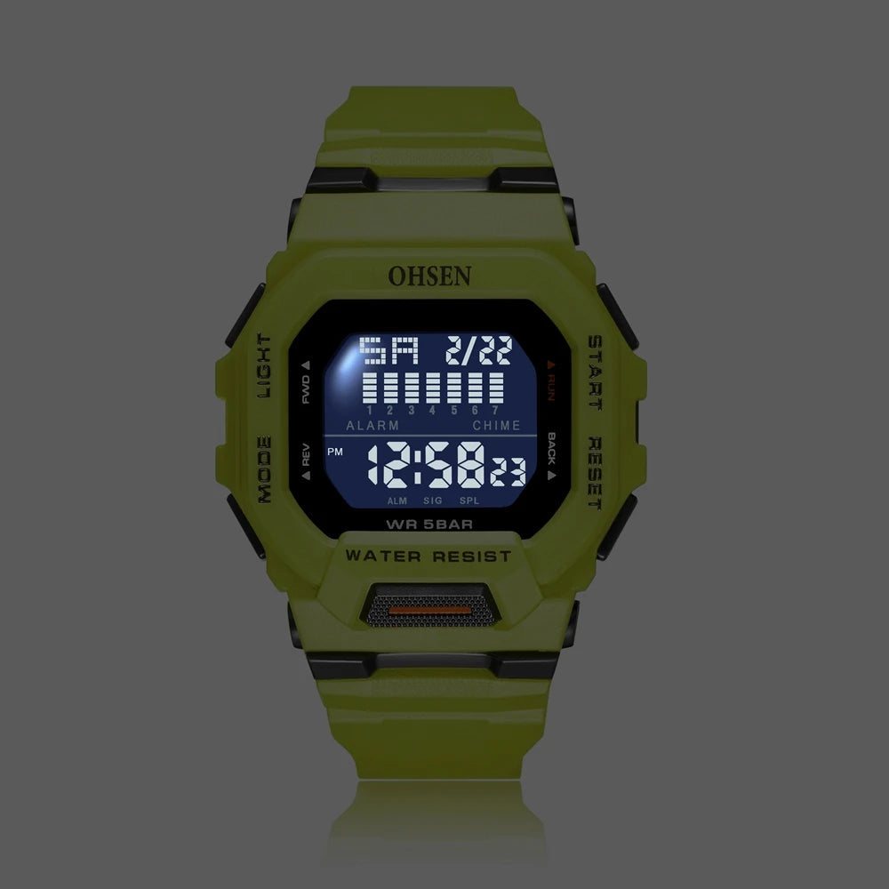 Fashion OHSEN Hombre Male Digital Watches 5ATM Dive Man Mens Sports Green Wristwatches Hand clocks Man Watch Reloj Masculino