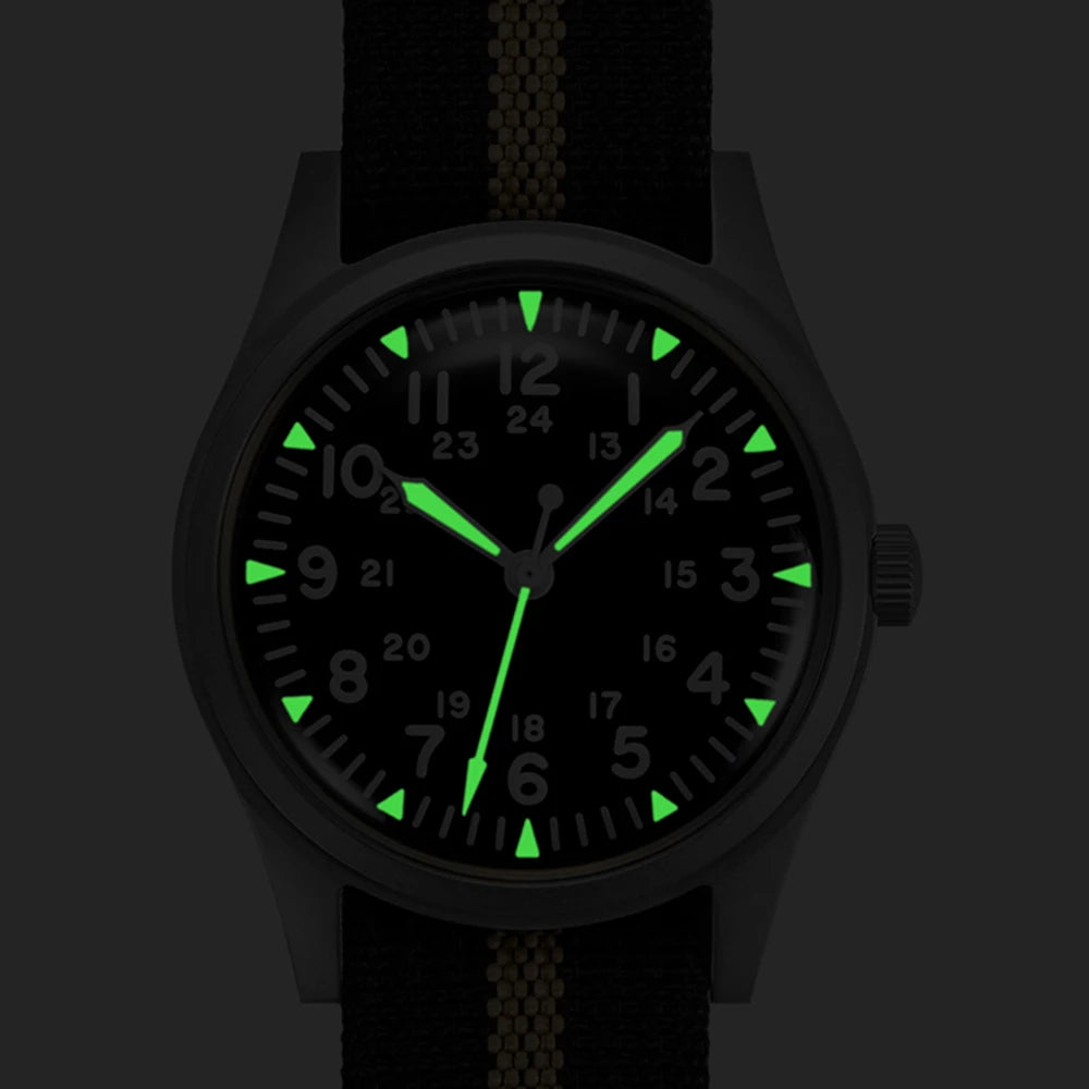 Military Watches for Men 34.5mm Quartz Super 2035 Movement Luminous Retro Wristwatch with Rugged Nylon Band 50m Waterproof