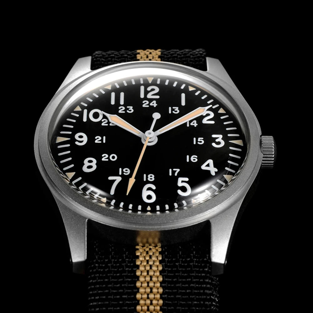 Military Watches for Men 34.5mm Quartz Super 2035 Movement Luminous Retro Wristwatch with Rugged Nylon Band 50m Waterproof