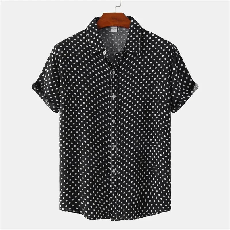 Fashion Solid Colored Dots Hawaiian Shirt Men Casual Short Sleeves Summer 3d Printed Button Blouse Tops Street Button Shirts