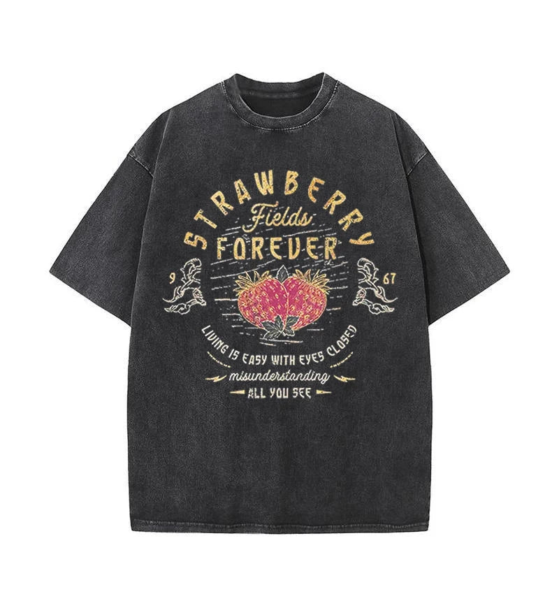 "Vintage Band Tees | Beatles Strawberry Fields Rock Shirt 100% Cotton Y2K Streetwear Top"