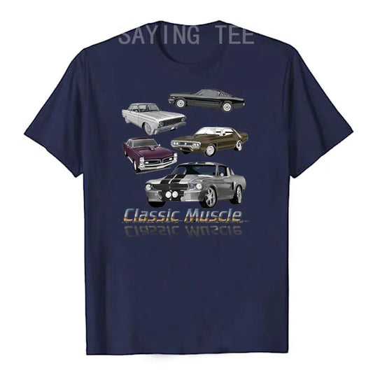 Classic American Muscle Cars Novelty T-Shirt Types of Difference Cars Graphic Tee Tops Funny Retro Style Vintage Outfits Gifts