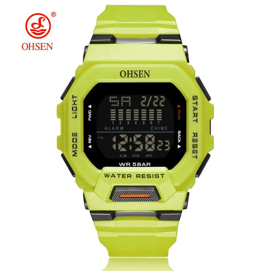 Fashion OHSEN Hombre Male Digital Watches 5ATM Dive Man Mens Sports Green Wristwatches Hand clocks Man Watch Reloj Masculino