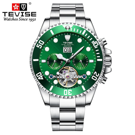 Tevise Men's automatic watch，fashion watch，waterproof watch，With calendar and night light，waterproof