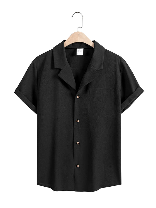 Trendy Men’s Summer Cotton T-Shirt – Solid Color Loose Short Sleeve with Pocket