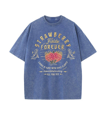 "Vintage Band Tees | Beatles Strawberry Fields Rock Shirt 100% Cotton Y2K Streetwear Top"