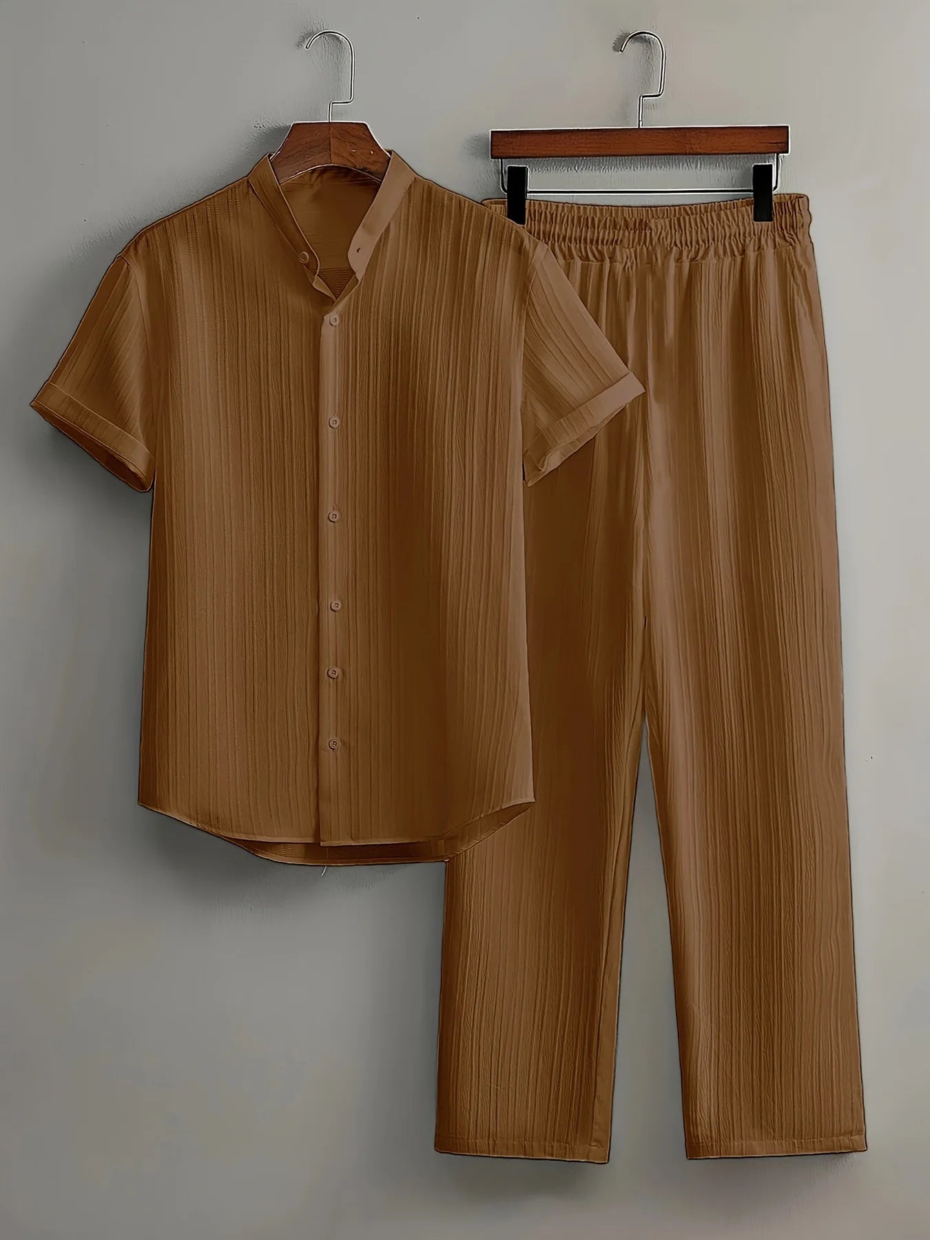 Men’s White Linen Two-Piece Outfit – Summer Short Sleeve Shirt & Drawstring Pants | Casual Travel & Outdoor Suit