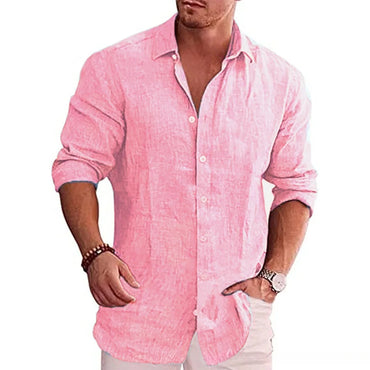 Cotton Linen Men’s Long Sleeve Shirt | Solid Color Casual Plus Size Autumn Fashion
